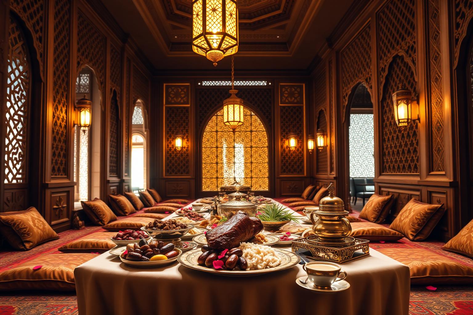 Muslim family sharing a halal Arabian feast together